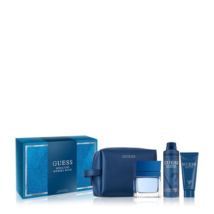 Guess Seductive Blue Men Homme Eau de Toilette 4 Piece Gift Set - Cologne Spray 3.4 Fl. Oz., Deodorizing Body Spray 6.0 Oz., Shower Gel 3.4 Fl. Oz., & Pouch