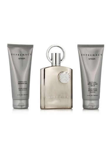 Afnan Supremacy Silver 3 Piece Gift Set Shower Gel After Shave Balm Eau de Parfum 100ml Unisexe